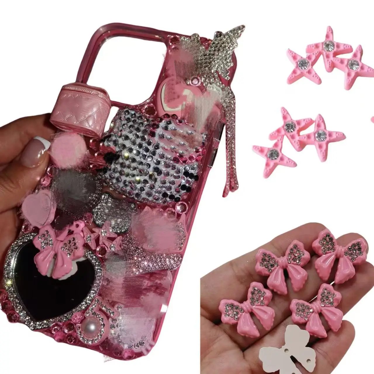 

10PCS Kawaii Resin Diamond Luxury Pink Rose Star Bow No 5 Cherry Junk Phone Case Ipadcase Ipod Cover Decoration Charm Diy Crafts