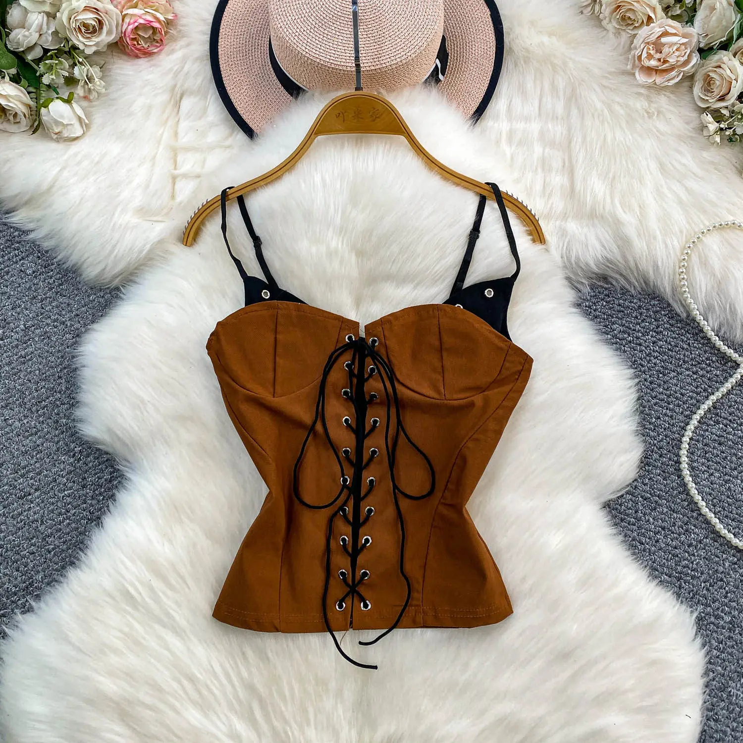 Women Chic Draw String Off Shoulder Chest wrapping Tank Top Fashion Sleeveless Tops autumn Women Top