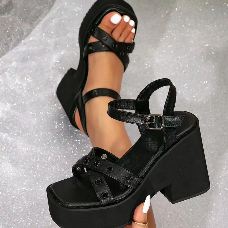 

Сексуальные босоножки на танкетке и квадратном каблуке, сандалии на массивной платформе с узкими ремешками, женская обувь на высоком каблуке, сандалии с пряжкой и ремешком, Sandalias De Mujer