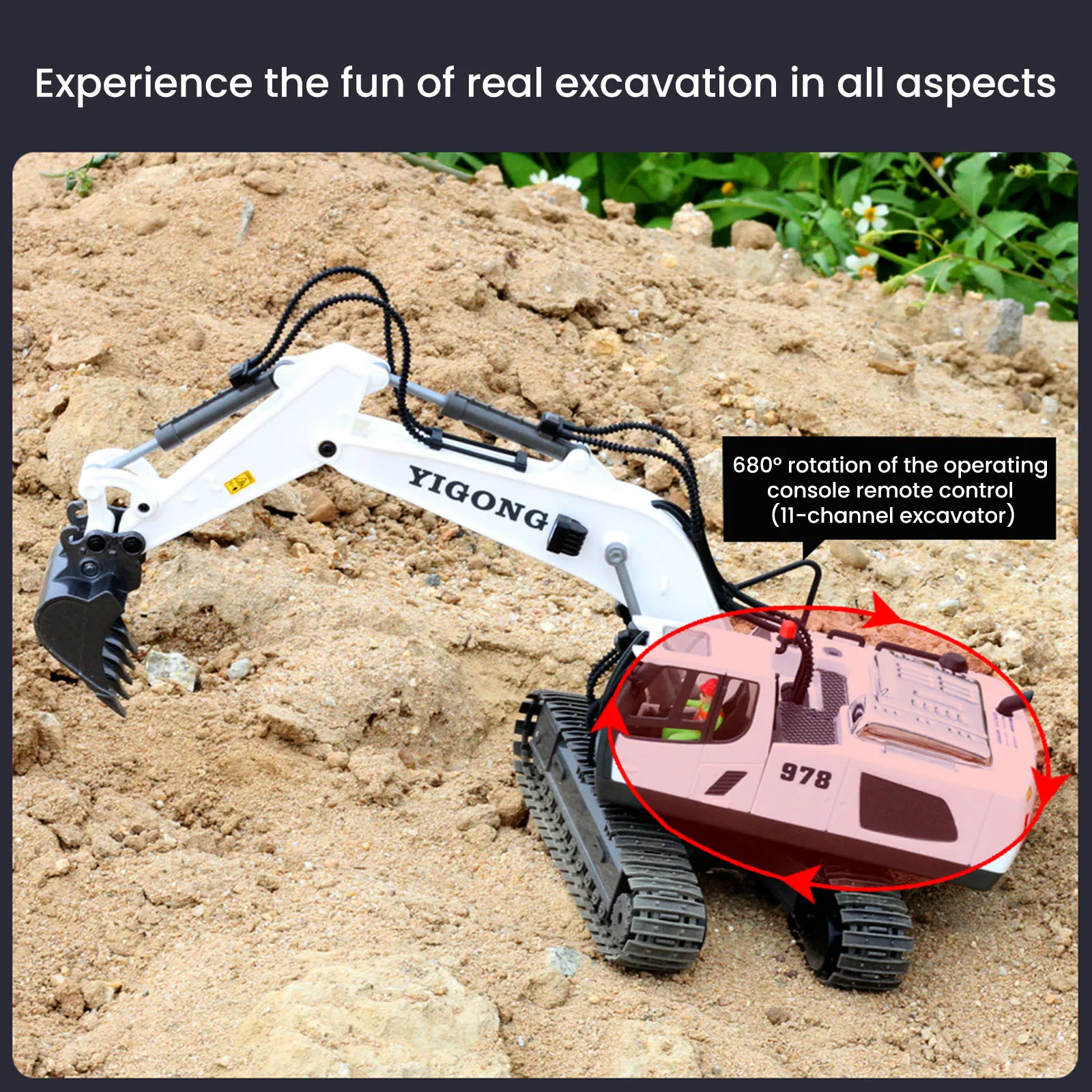 Remote Control Excavator Toy 11/9 Channel 2.4Ghz RC Construction Vehicle With Metal Shovel Truck Toys For Kids 680° Rotation