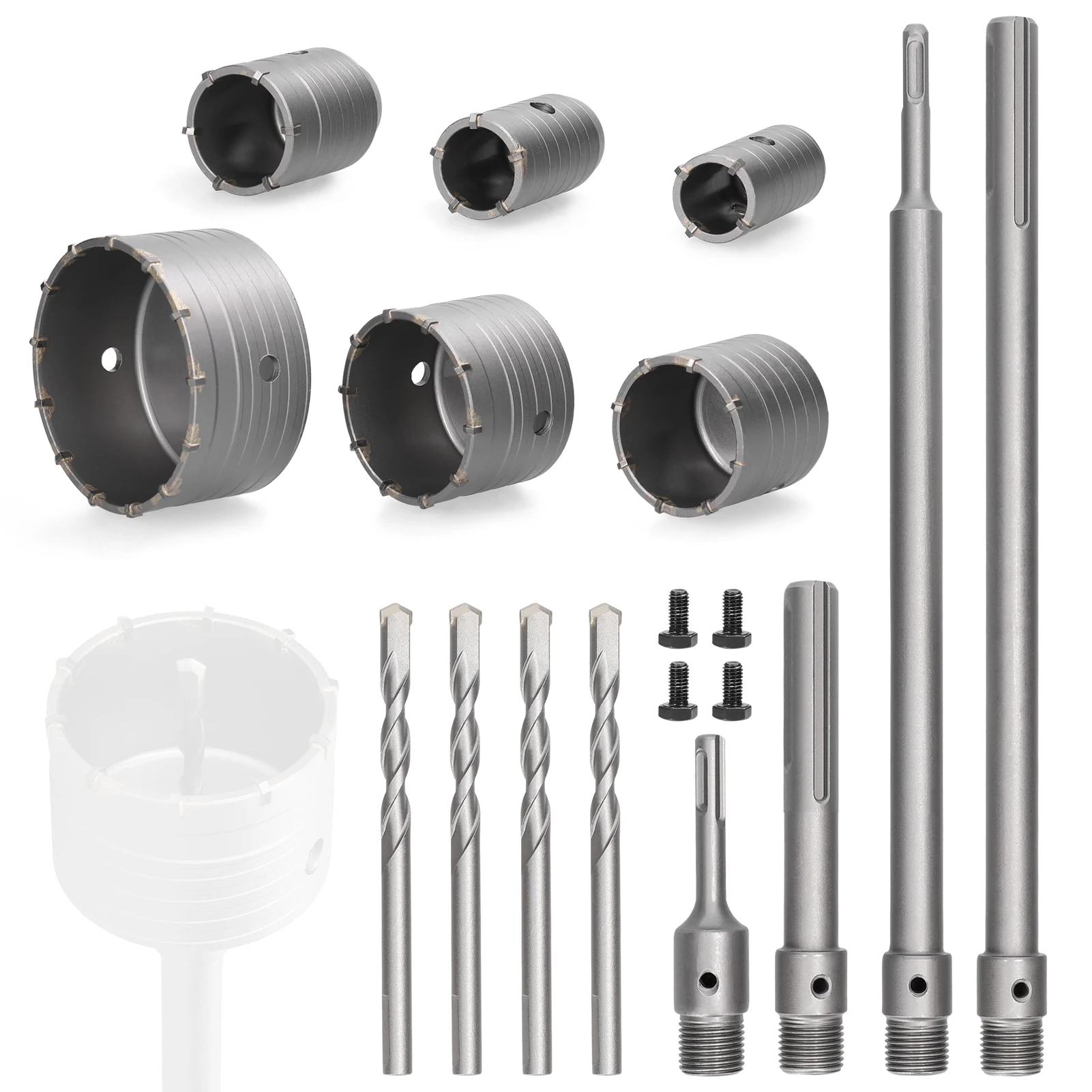 

Набор электрических ударных сверл, 16 шт., 6 отверстий, 4 сверла, 2 хвостовика SDS-MAX, 2 хвостовика SDS-PLUS, 4 винта для стен