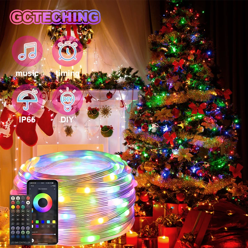 20M LED Christmas String RGB สมาร์ทกลางแจ้ง Festoon PARTY หนัง IP65 บลูทูธเพลงโคมไฟ String ไฟ Fairy