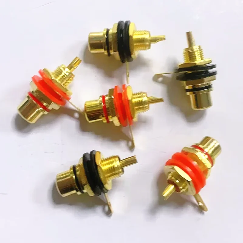 5pcs Copper gold plated lotus female AV lotus plug rca lotus female socket audio audio amplifier socket black / red