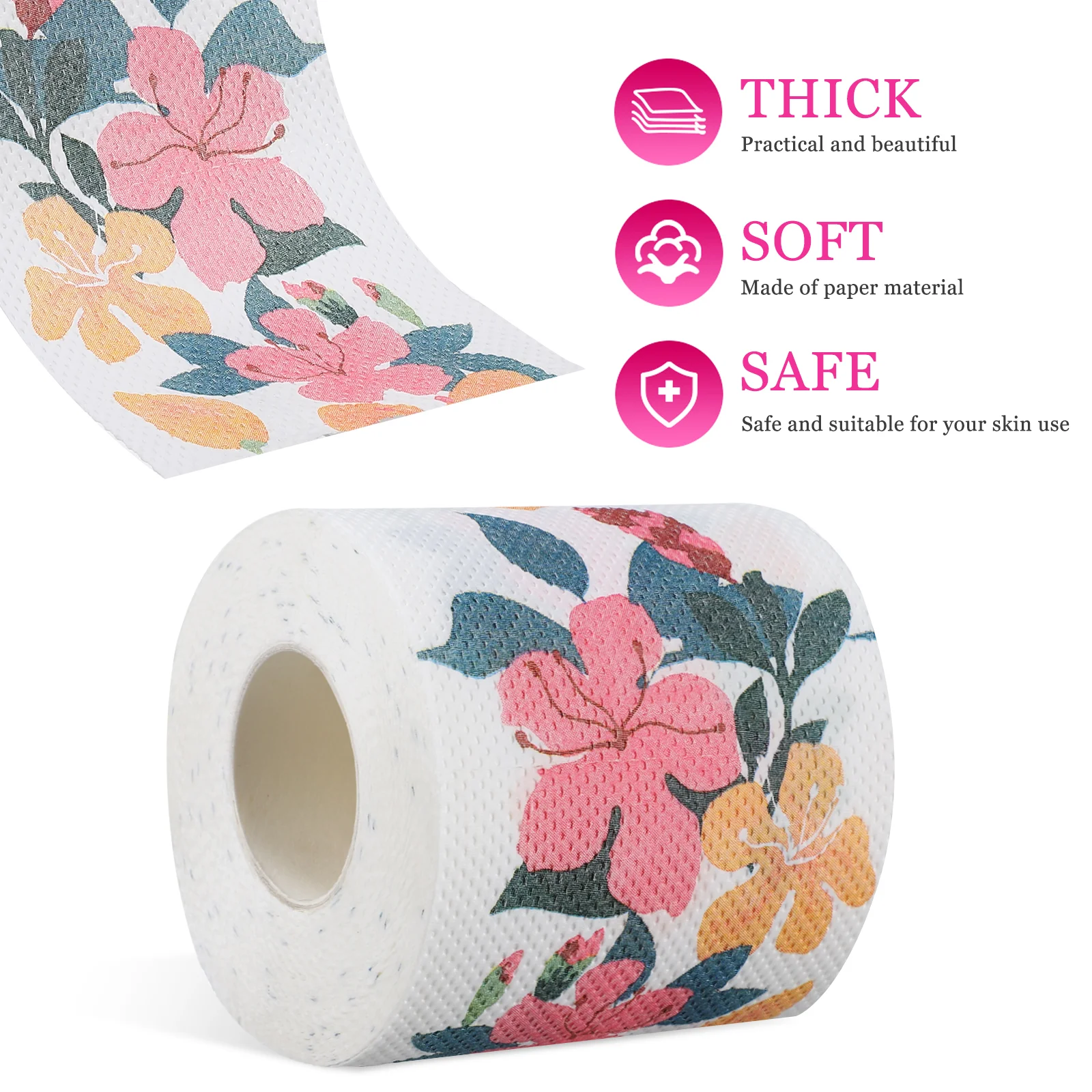 2 Rolls of Floral Printed Toilet Papers Flower Pattern Toilet Tissues Decorative Napkins for Home Office Travel