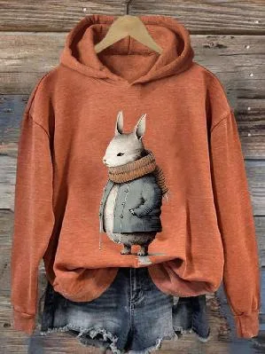 2024 Halloween and Easter New Product Autumn and Winter Loose Hoodie Cartoon Mouse 3D Letter Printed Hoodie for Women