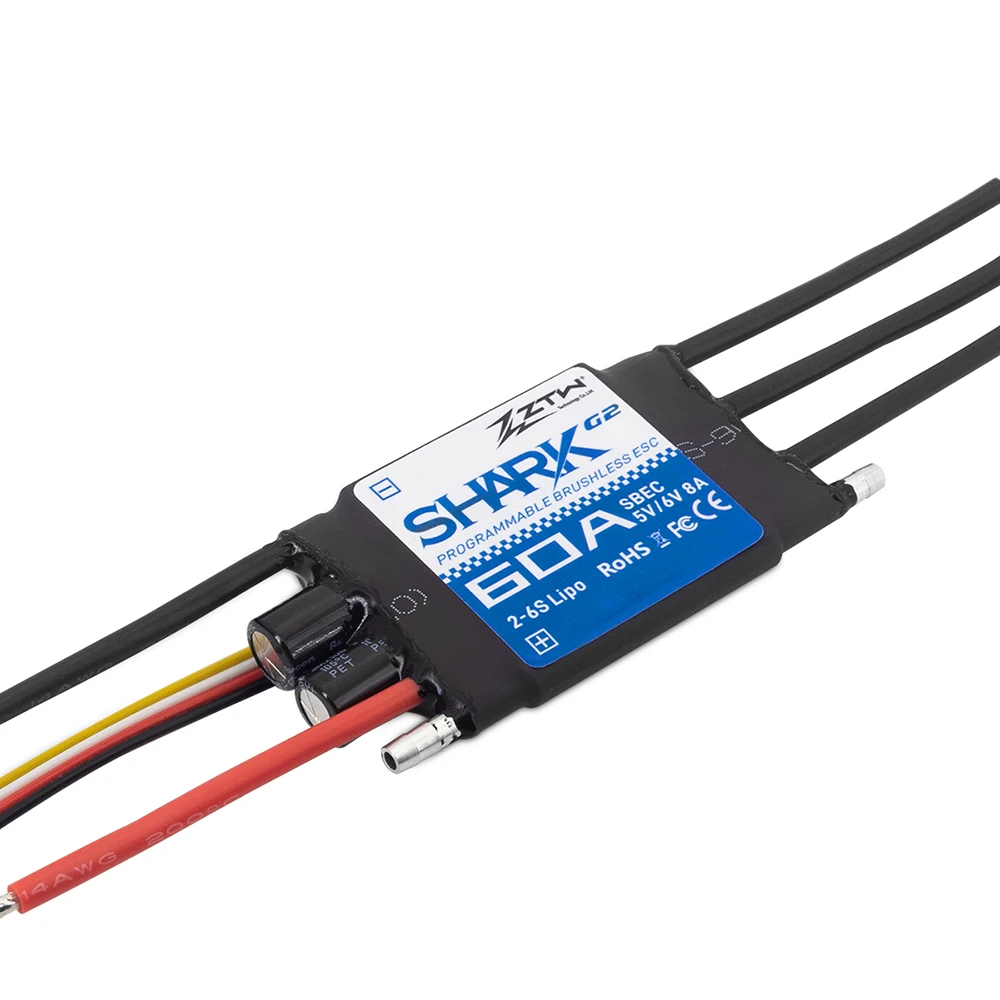 ZTW Shark G2 32-Bit ESC 20A 30A 40A 50A 60A 80A 100A 2-6S SBEC 5V/6V 8A Brushless Speed Control for RC Boat Underwater Thruster
