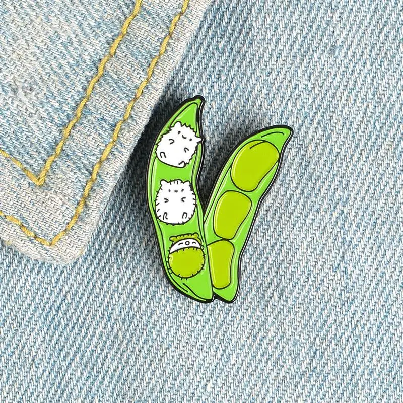 Hedgehog Baby Pea Enamel Pin Custom Animal Brooches Backpack Clothes Lapel Pin Badge Creative Plant Jewelry Gift for Kids Friend