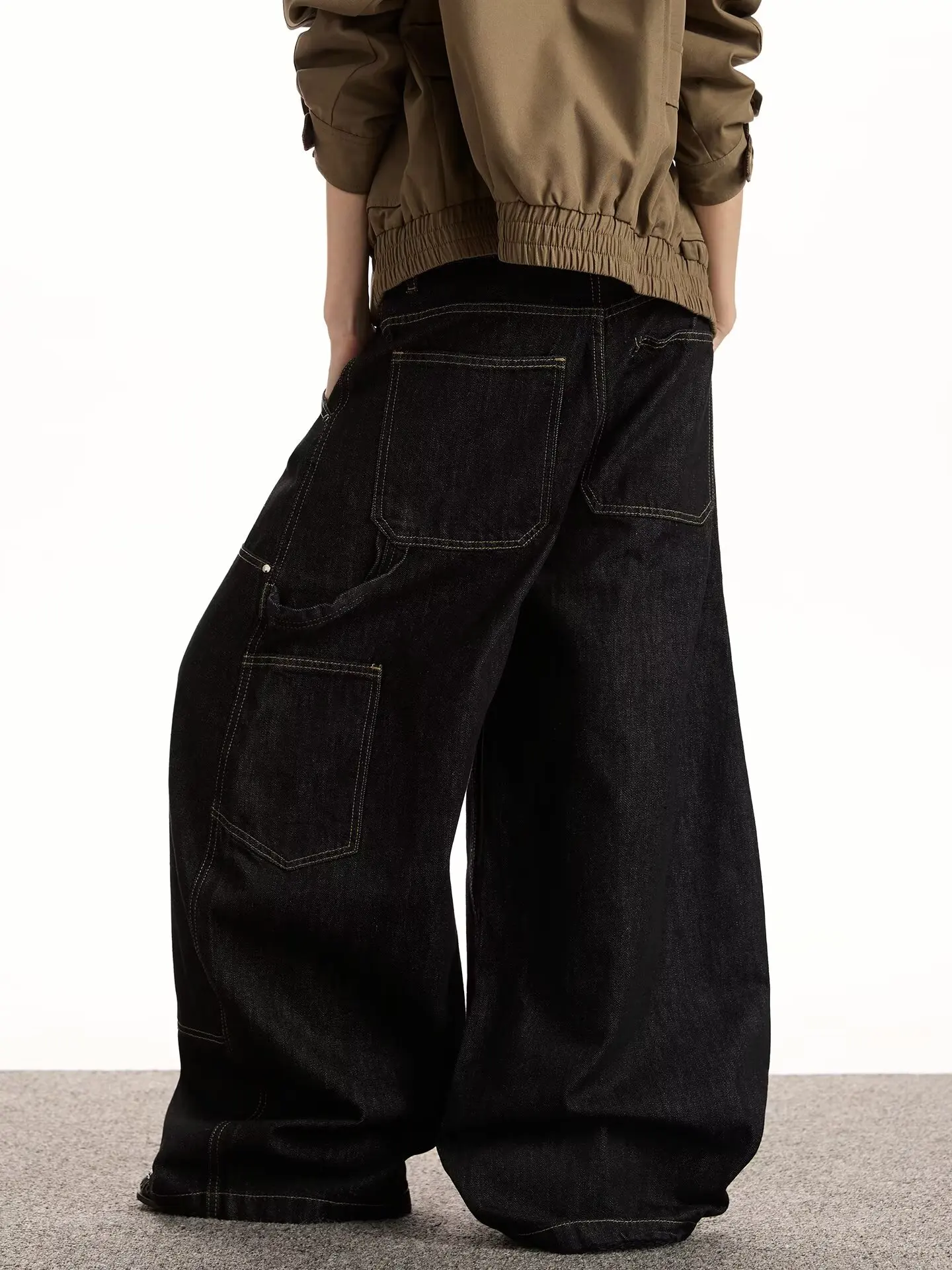 Klassische Vintage Grunge Y2k Jeans Frauen High Street Schwarz Baggy Denim Hosen Breite Punk Casual Gerade Übergroße Denim Hosen