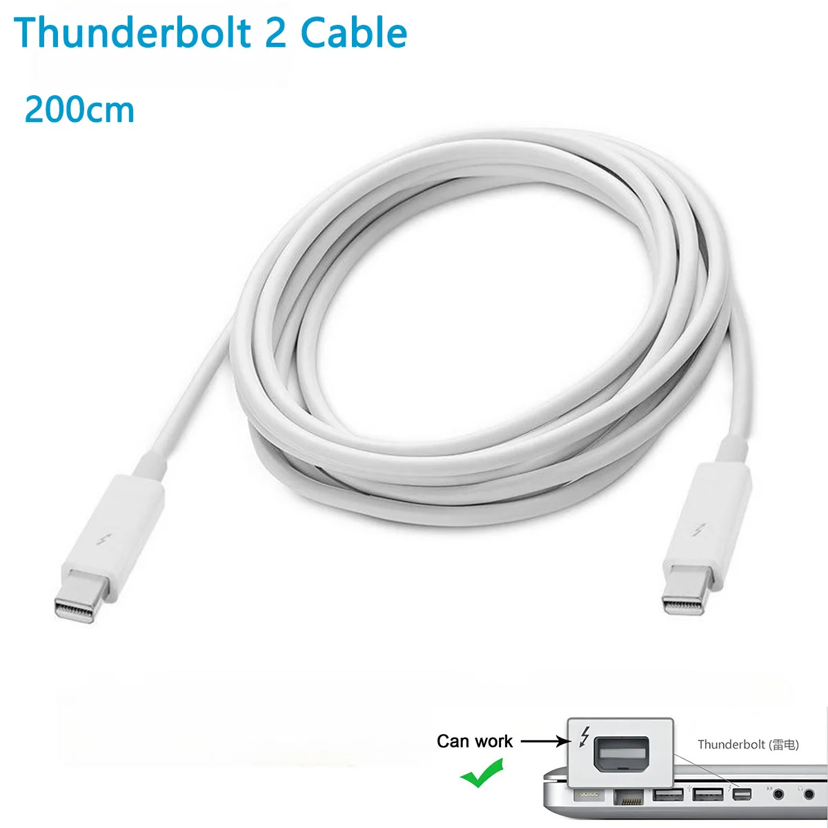 Thunderbolt 2 Cable Thunderbolt 2 Male to Male Video Data Cables for MacBook 2013 2014 2015 White 2M