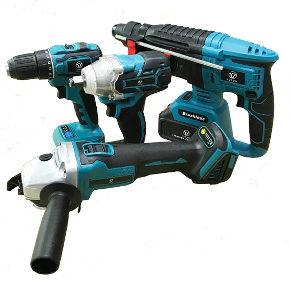 Cordless Tool Combo Set 4pcs in 1 Impact Wrench Angle grinder Hammer Drill Power Tool Set Combo Kit