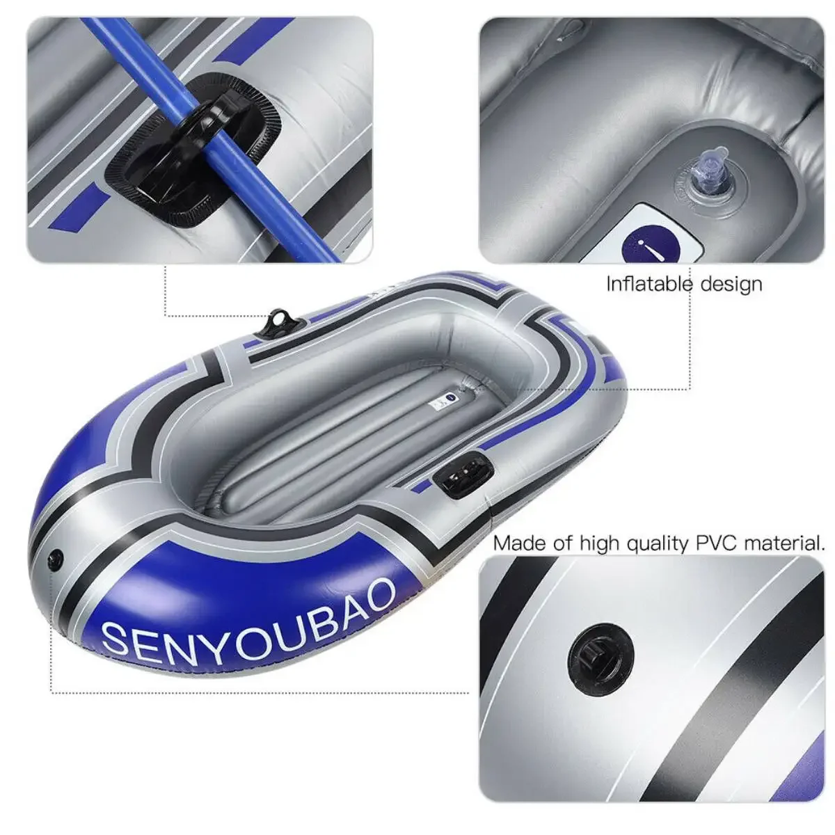 휴대용 1/2 팽창식 카약 낚시 보트, 팽창식 시트 쿠션, 방수 카누 조정 에어 보트, 더블 밸브 드리프트