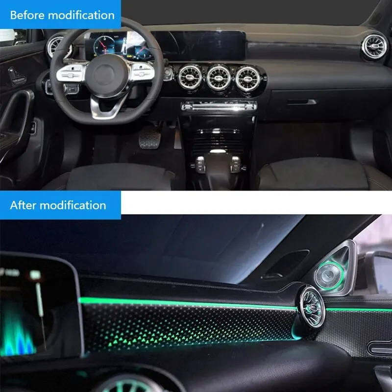 For Mercedes-Benz W177 W118 W247 A B Class GLA GLB CLA 64 Color Car Refit LED Ambient Light Air Vents Nozzle 4D Tweeter Speaker
