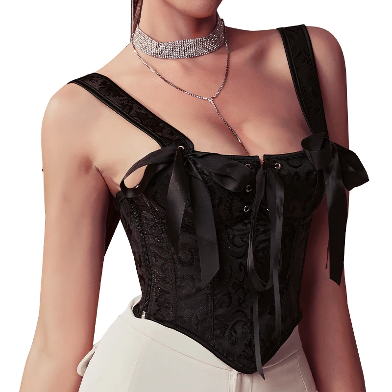 

Short Corsage Low Cut Sexy Gothic Bodice Shaping Corset Top Wide Strap Bustier Steampunk Corselet Plus Size 6XL