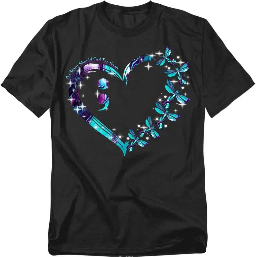 Suicide Awareness Dragonfly T Shirt – Mental Health Support Graphic Tee, Unisex Adult 100% Cotton Trendy Y2K Short-Sleeve Tee – Soft, Quick-Drying, & Moisture-Wicking; Ideal for Sports or Casual Wear; Great Gift for Christmas or Halloween.