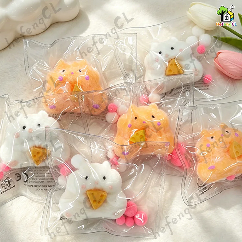 Cheese Hamster Squishy Fidget Toy Stress Relief Soft Fluffy Squeeze Animal Sensory Decompression Kids Party Holiday Gift