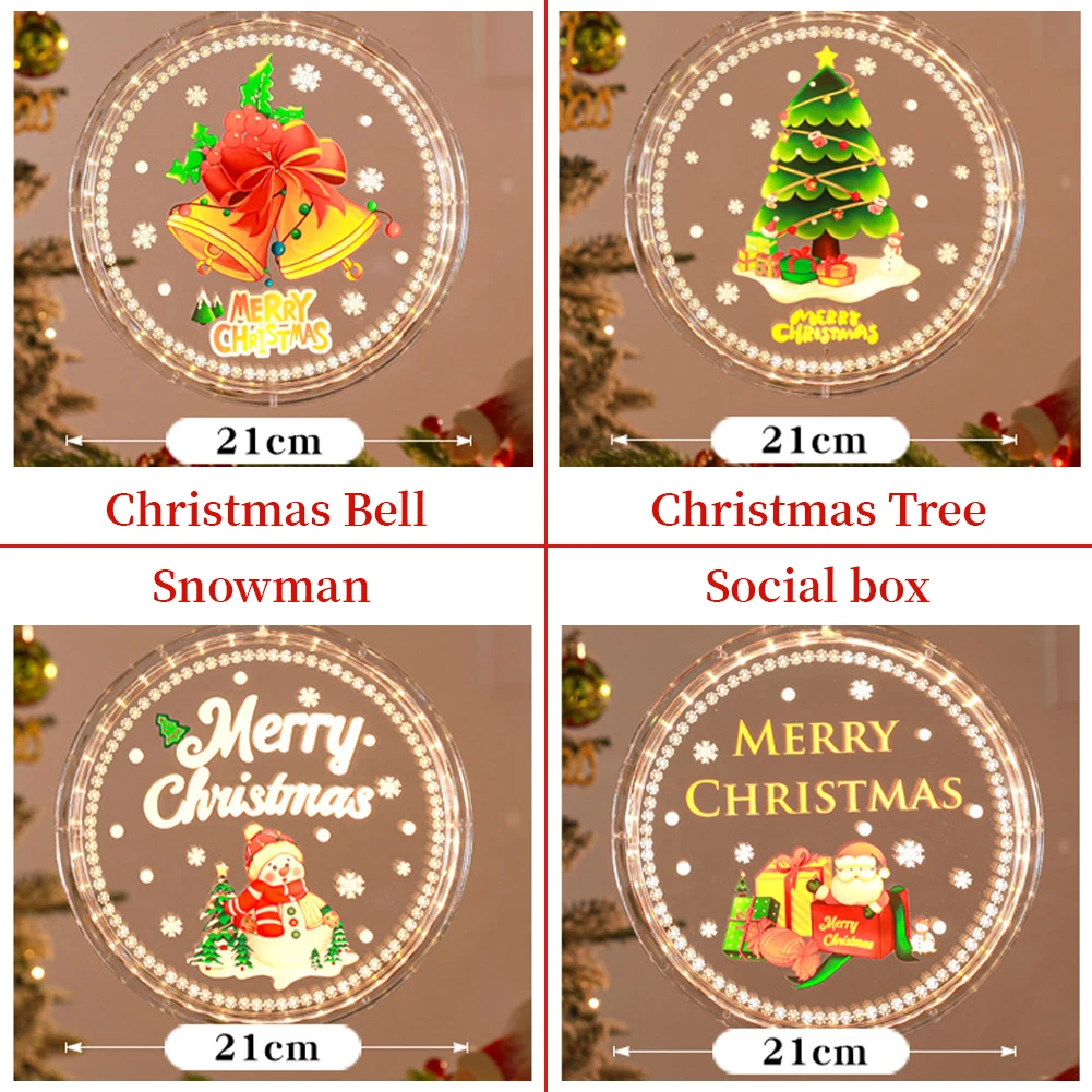 Christmas Window Light LED 3D Hanging Lights Battery Operated Round Lamp For Windows Christmas Tree Party Decor