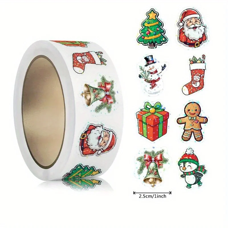 500pcs/roll Christmas Laser Stickers for Baking Gift Box & Party Decor