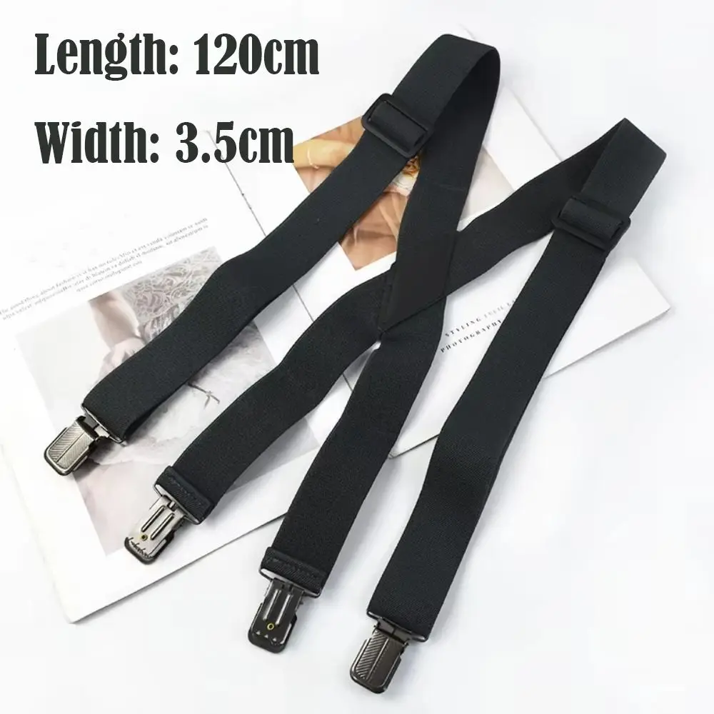 Suspender Pria Lebar 3.5Cm Kualitas Tinggi 4 Klip Kawat Gigi Celana Berbentuk X Sabuk Tali Celana Elastis Uniseks