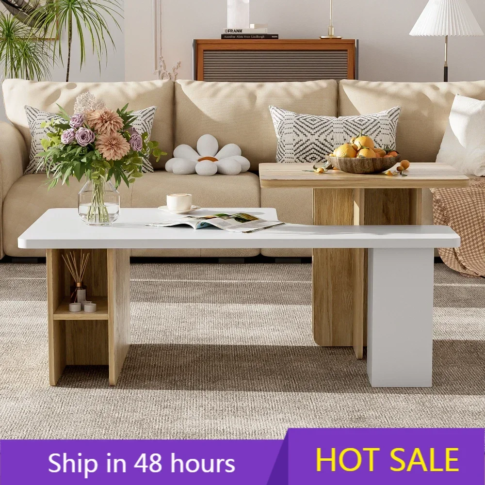 Nesting Coffee Tables Farmhouse,Rectangle Coffee Table Living Room,Wood Finish Coffee Table Set,Sofa Side Table，Living Room