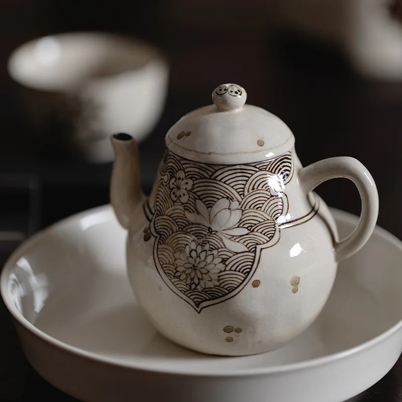 Hand-Painted Diamond Pattern Nan Sui Teapot Zen-Inspired Ceramic Set Underglaze Decoration Small Tea Brewing Pot With