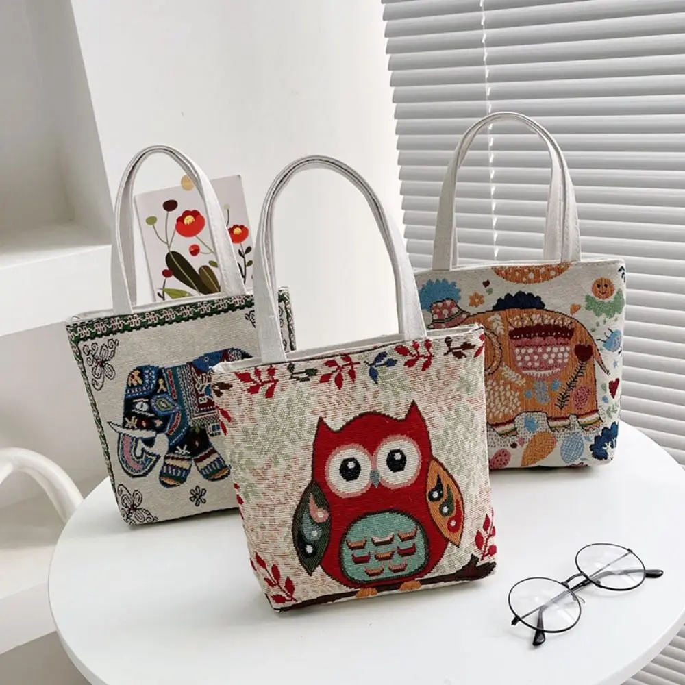 Women National Style Handbag Shoulder Bags Canvas Wallets Embroidered Elephants Owls Flowers Butterflies Shopping Tote