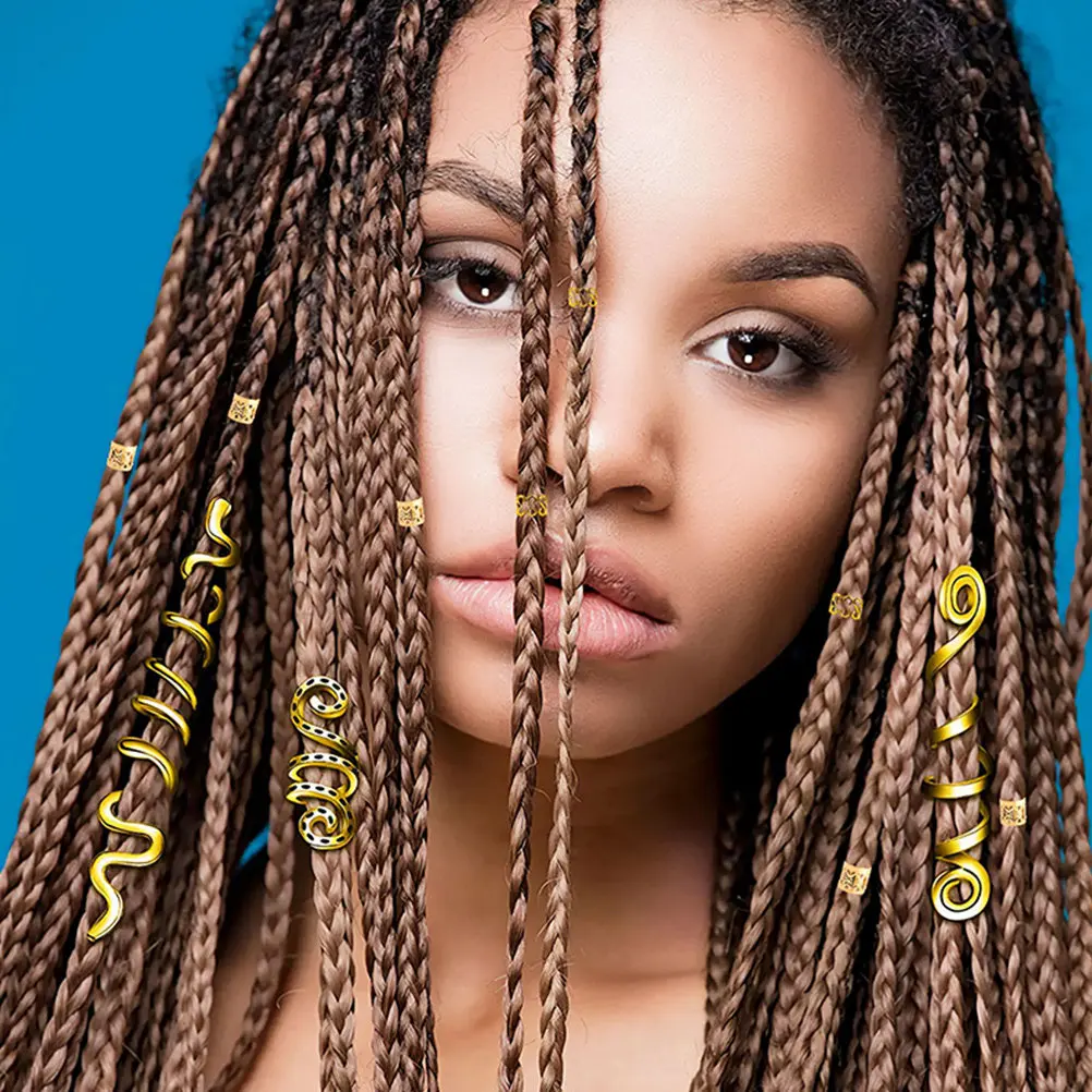 28Pcs Full Texture Braid Hair Jewelry Set Comfortable Curved Edges Braiding Accessories for Personality Braids Birthday