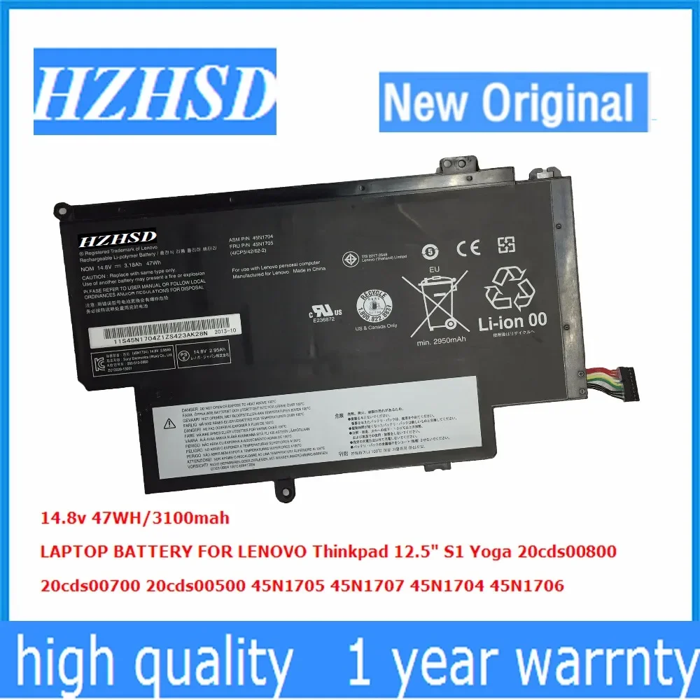 

14.8V 47Wh New Original Laptop Battery for Lenovo Thinkpad 12.5" YOGA S1 45N1704 45N1707 45N1705