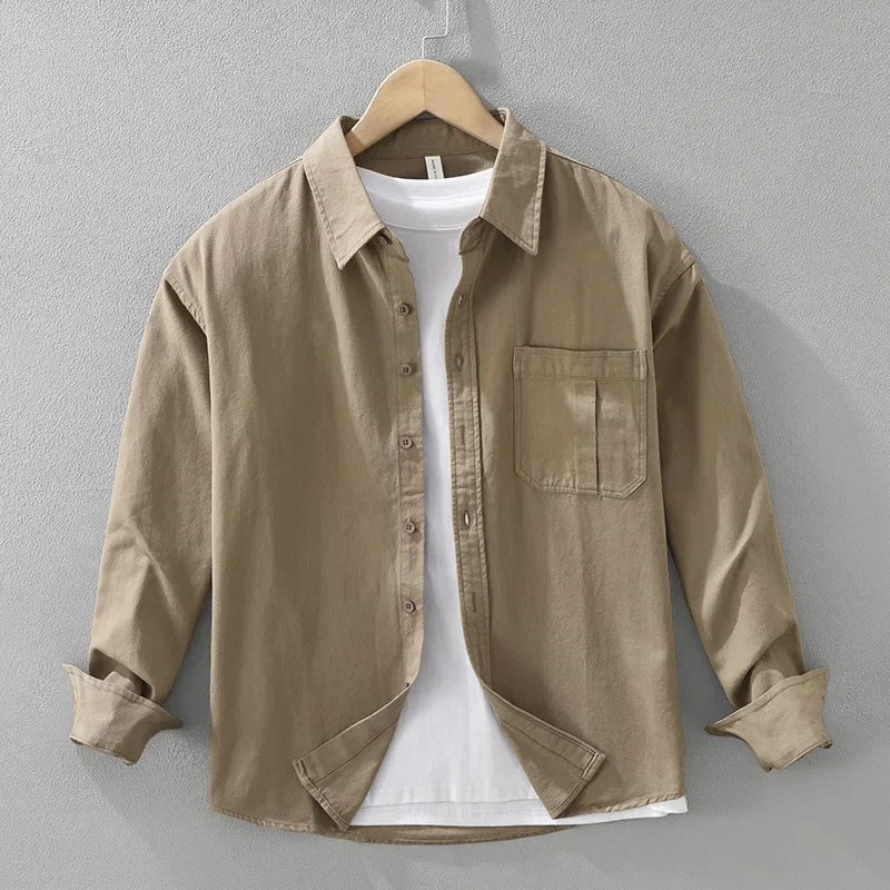 

Korean Style New Mens Cargo Shirt Spring Autumn Pure Cotton Casual Shirts Lapel Pocket Long Sleeve Shirts Men Simple Clothing