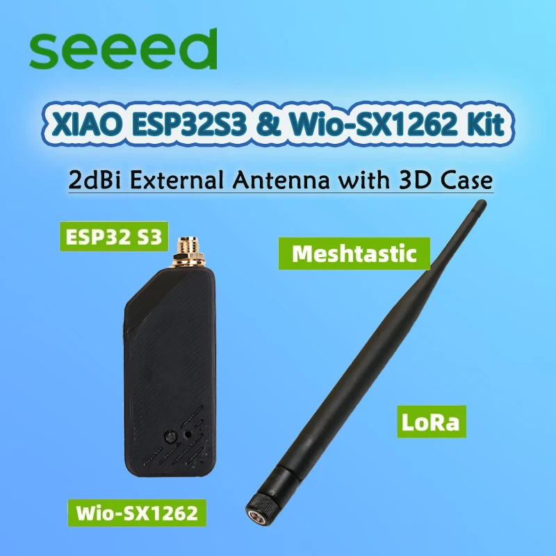 Seeed XIAO ESP32S3 & Wio-SX1262 Kit for Meshtastic LoRa , 2dBi External Antenna with 3D Case, 868MHz 915MHz, WiFi, BLE, LoRa