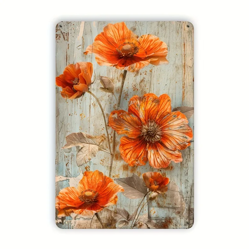 Vintage Orange Metallic Sign Rustic 8x12 Inch Wrought Iron Wall Art for Home Office and Outdoor Decoration