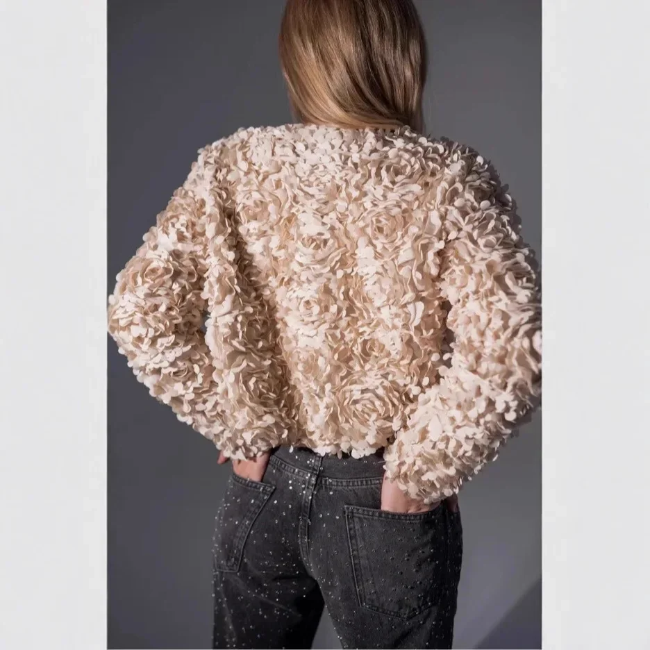 Early Autumn New Women's Clothing Fashion Sweet Versatile Baseball Uniform Floral Texture Short Jacket
