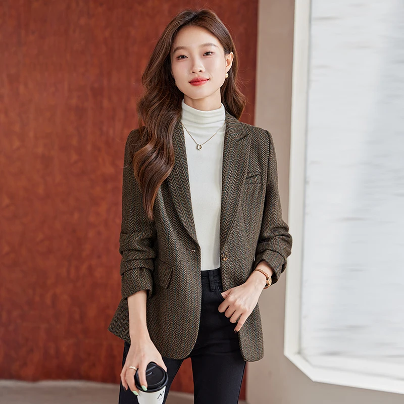 Commuting One-button Professional Work Blazer for Women 2024 Autumn/Winter New Simple and Neat Elegant Long-sleeve Suit Hot Sale