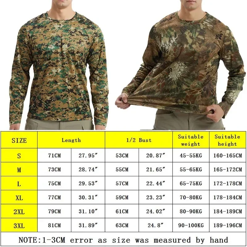 Long-Sleeve T-Shirt Anti-Sweat Tactical Shirts Breathable Camo Under-Shirt Hunting Clothes Men Elasticity Sun-Protective Top