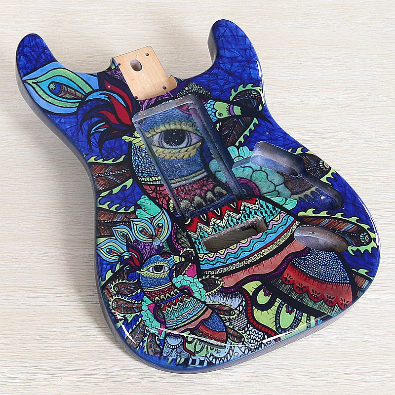 Poplar Wood Art Printed Electric Guitar Body with Special Pattern 5.6cm Heel High Gloss DIY Electric Guitar Part