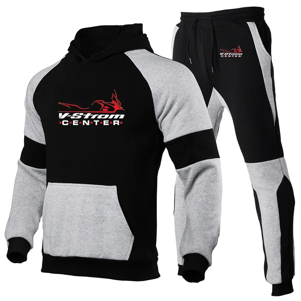 Motorcycle Vstrom 650 V Strom 2024 Men's New Long Sleeves Patchwork Tracksuits Hoodies Sweatshirts Tops And Pant Two Pieces Suit