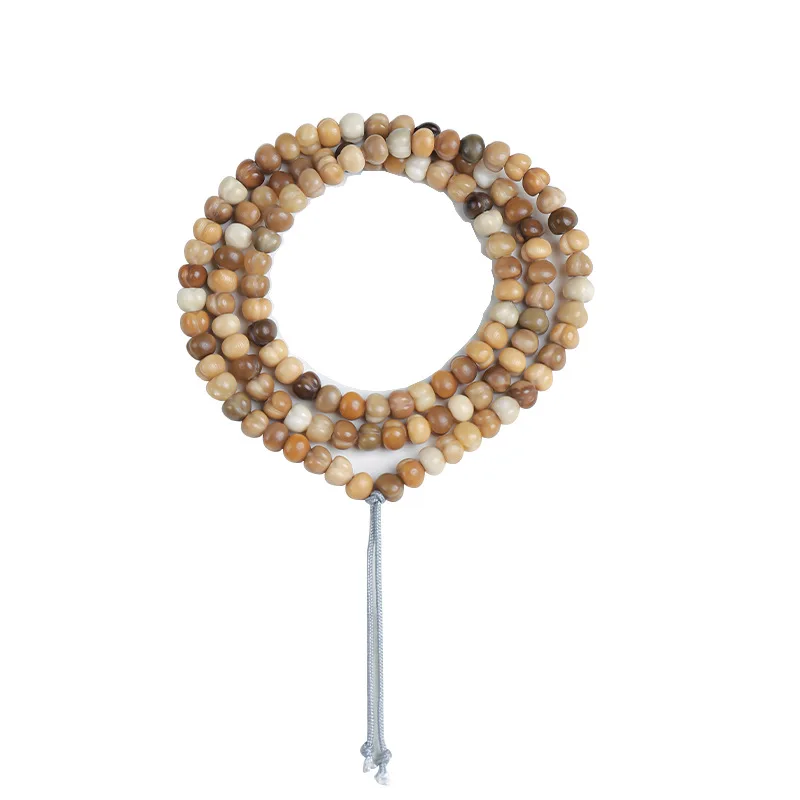 Natural White Jade Agatized Dragon Ridge Bodhi Carved Peach Plain Beads 120pcs Long Strand Buddhist Prayer Beads Gifts