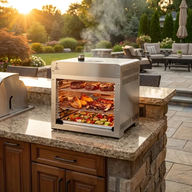 Modern Commercial Grade 16 Inch Stainless Steel Steak BBQ Oven with Quad Damper System for Precision Airflow and Heat Control