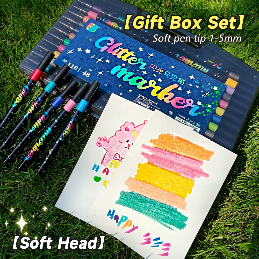 48 لونًا من أقلام التحديد الفنية اللامعة المعدنية، أقلام تحديد الطلاء اليدوية، بطاقات عيد الميلاد، صنع الملصق، الألبوم #5