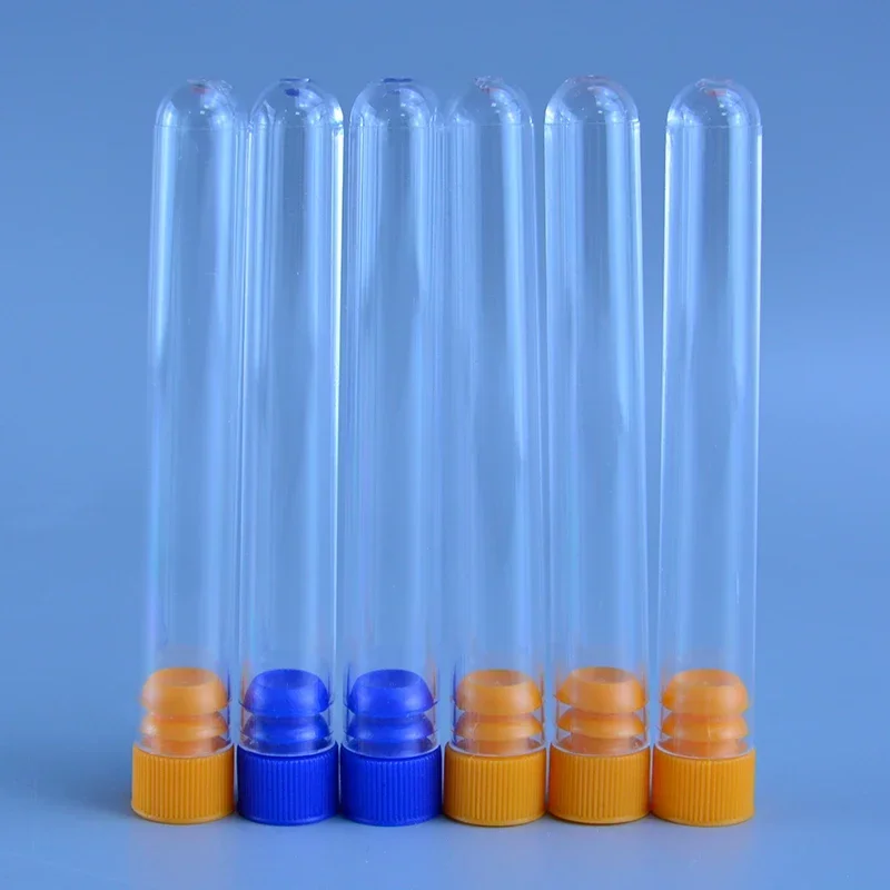 10pcs 12x100mm/15x100mm Lab Plastic Test Tube Round Bottom Tube Vial With Cap Office Lab Experiment Supplies