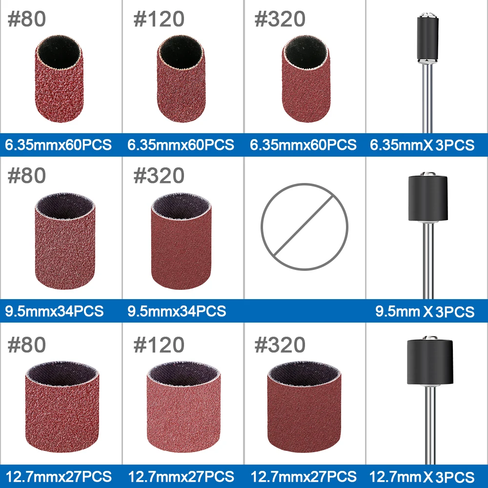 Imagem -03 - Kit de Tambor de Lixa Cmcp 338 Unidades 60 120 Faixa de Lixa 320 com Mandril de Borracha para Ferramentas Rotativas Dremel Sandpape