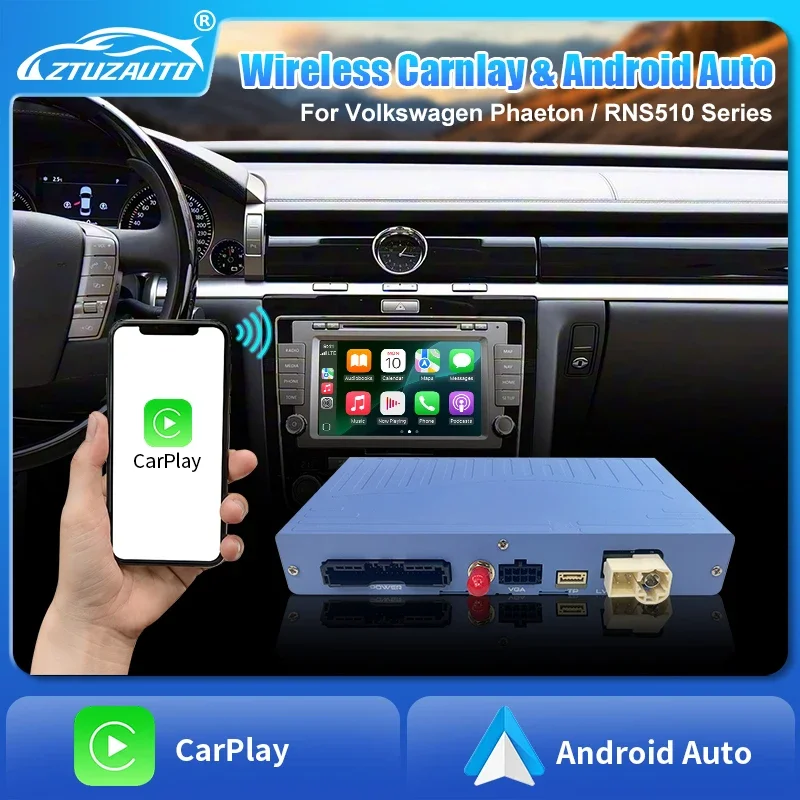 Android Auto y CarPlay inalámbricos para Volkswagen Tiguan, Passat, serie RNS510, Phaeton. Compatible con Mirror Link, Airplay, Navi y control táctil.