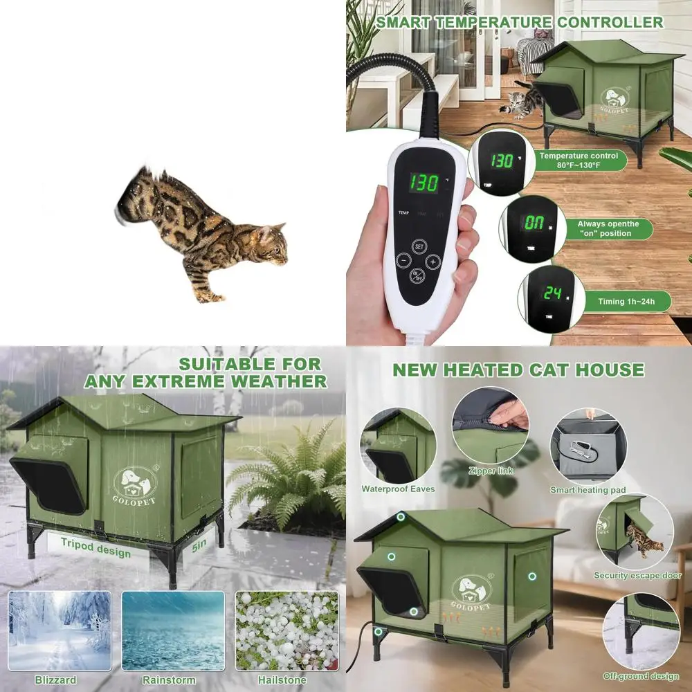 

Outdoor Insulated Cat House with Waterproof Cover and Adjustable Digital Thermostat