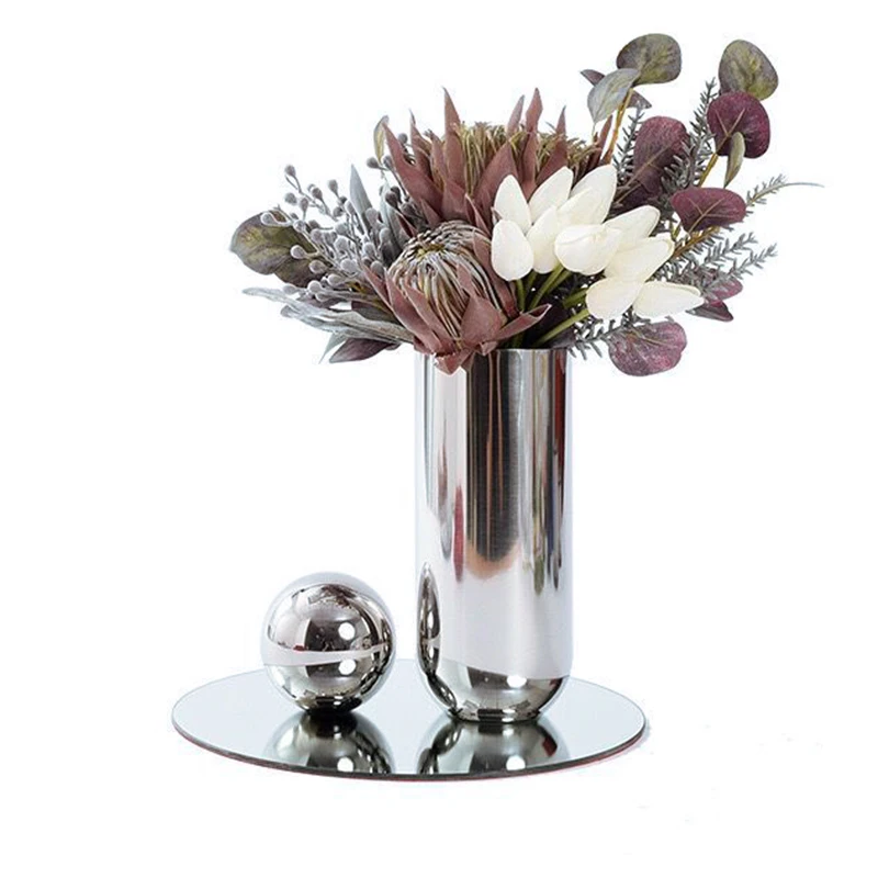 Creative Design Modern Luxury Living Room Table Decoration Metal Flower Container Set Stainless Steel Vase Home Office Decor