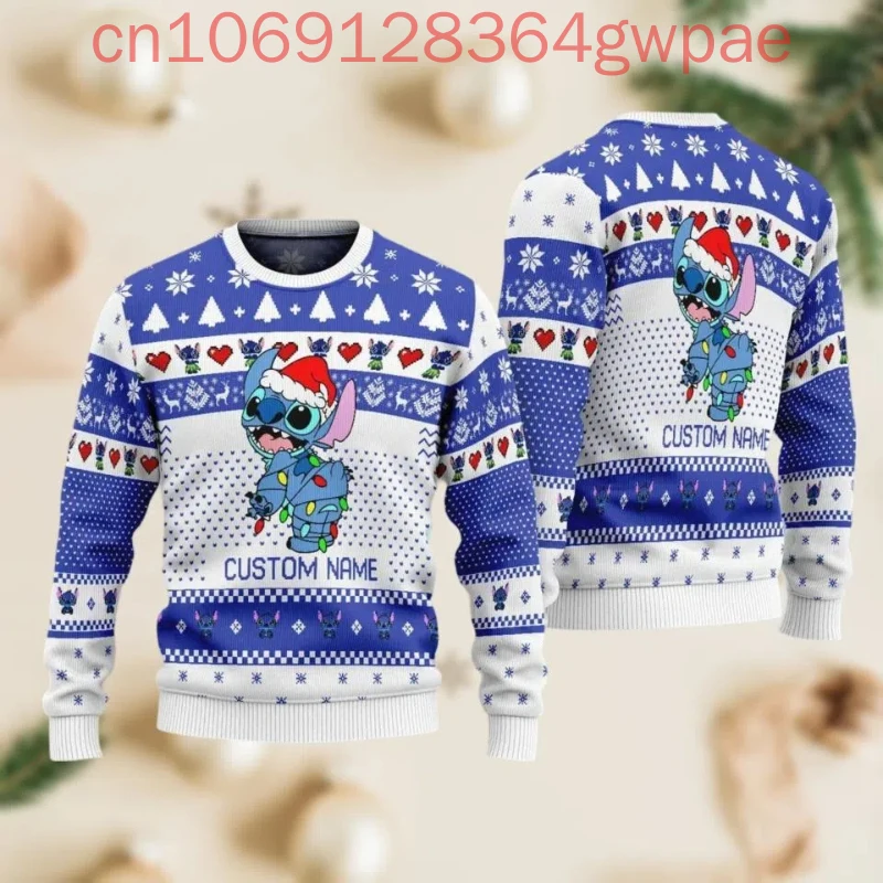 Disney Stitch Christmas Ugly Men Sweater Personalized Stitch Santa Hat Sweatshirt Cartoon Xmas Magic Kingdom Merry Christmas