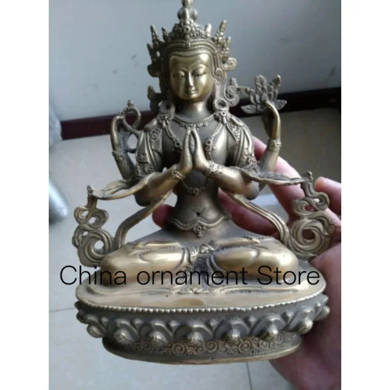 

Chenrezig 4-Arm Armed Avalokitesvara Buddha Pure Bronze Lucky Bodhisattva Tara Statue