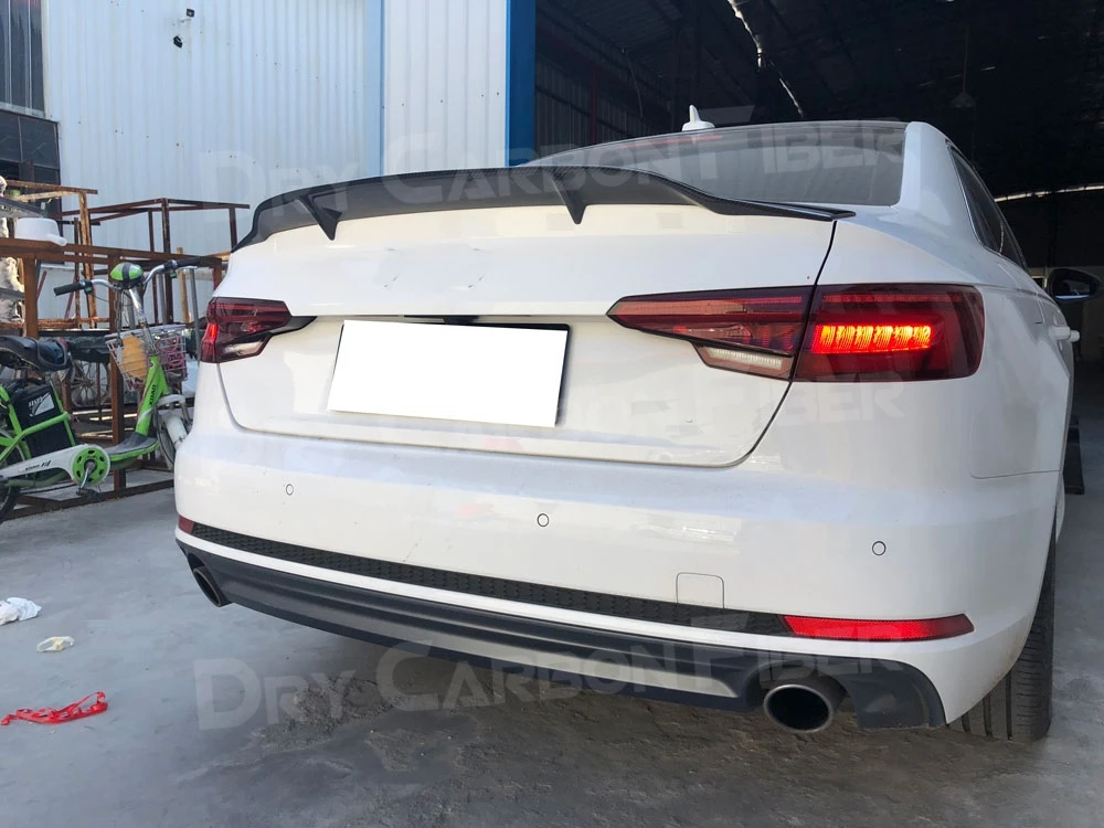 ألياف الكربون الخلفية الشفاه سبويلر التمهيد غطاء أجنحة لأودي A4 S4 RS4 سيدان 4 باب 2013-2018 سبويلر FRP أسود سيارة بوديكيت