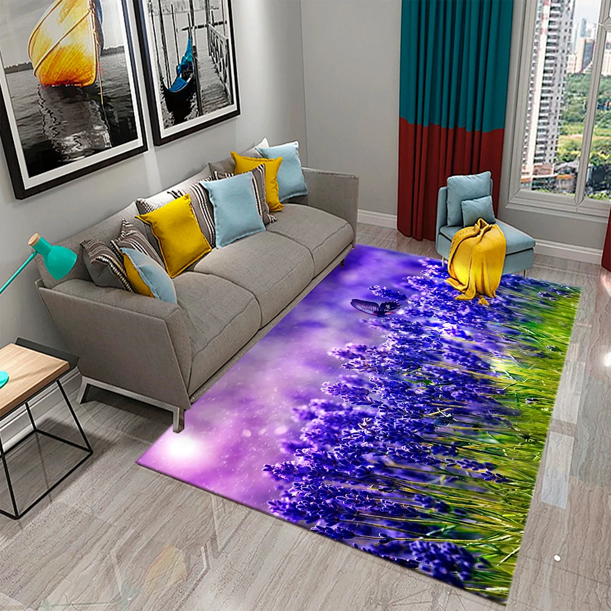 Purple Lavender Flowers Carpets Romantic Sea of Flowers Rugs for Bedroom Home Floor Rug Bathroom Entrance Doormat Non-slip Rugs