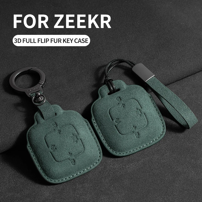 

For ZEEKR 001 for ZEEKR X 2023 2024 Suede Leather 4 Buttons Car Key Case Cover Protector Shell Holder Keychain Accessories