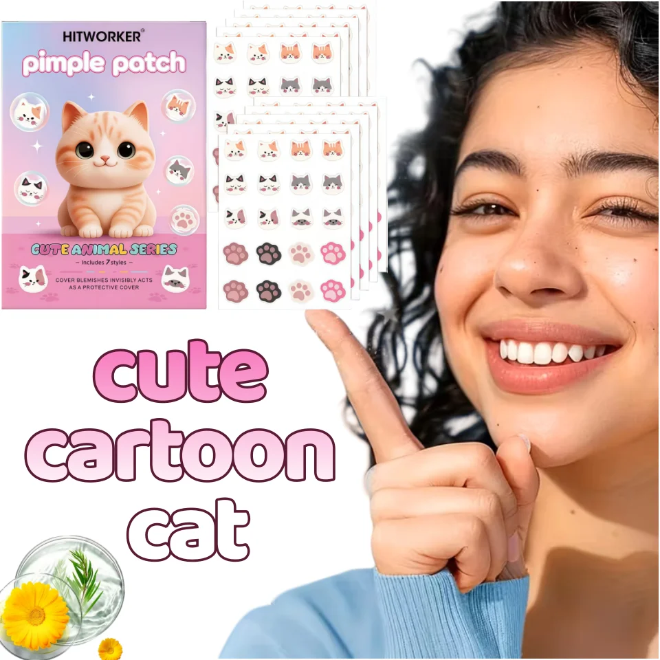Cute Cat 7 Designs Acne Patches for Women Cover Conceal Cleanse Cartoon Stickers