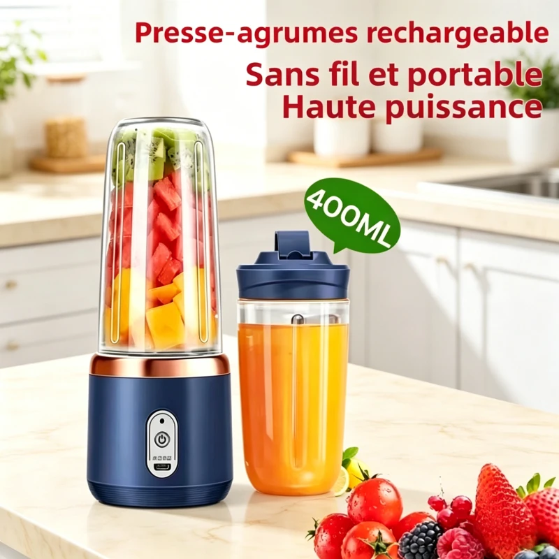 Vaso Mezclador Portátil Personal, Licuadora Recargable USB con Cabezal de 6 Cuchillas para Jugos Frescos, Smoothies y para Llevar